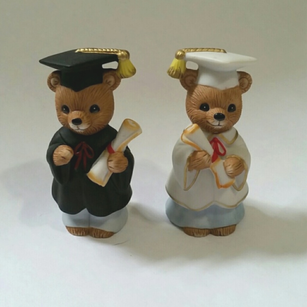 Vintage Homco Graduating Bear Figurines Male and Female